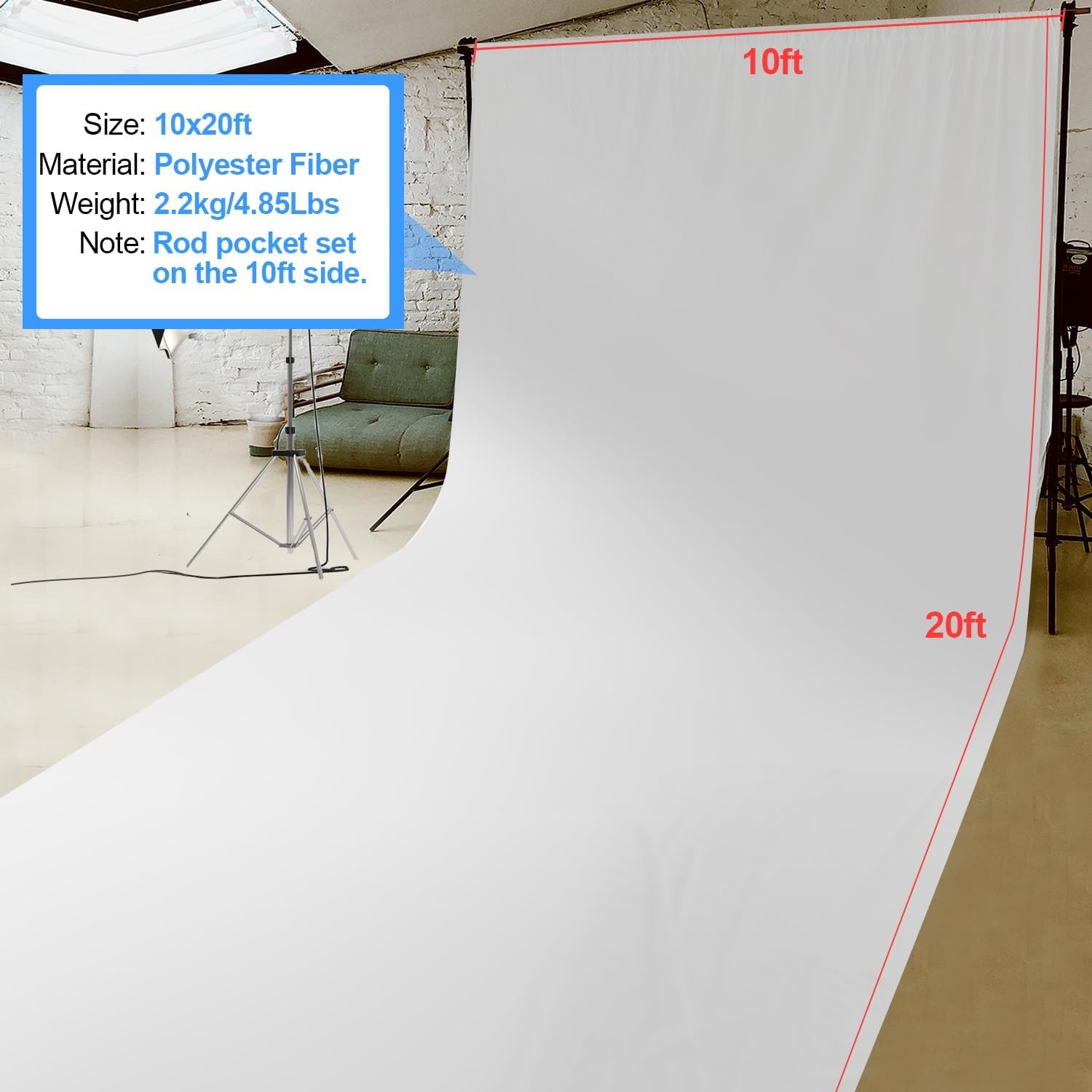 White Photo Backdrop 10×20 ft Seamless Background for Photography