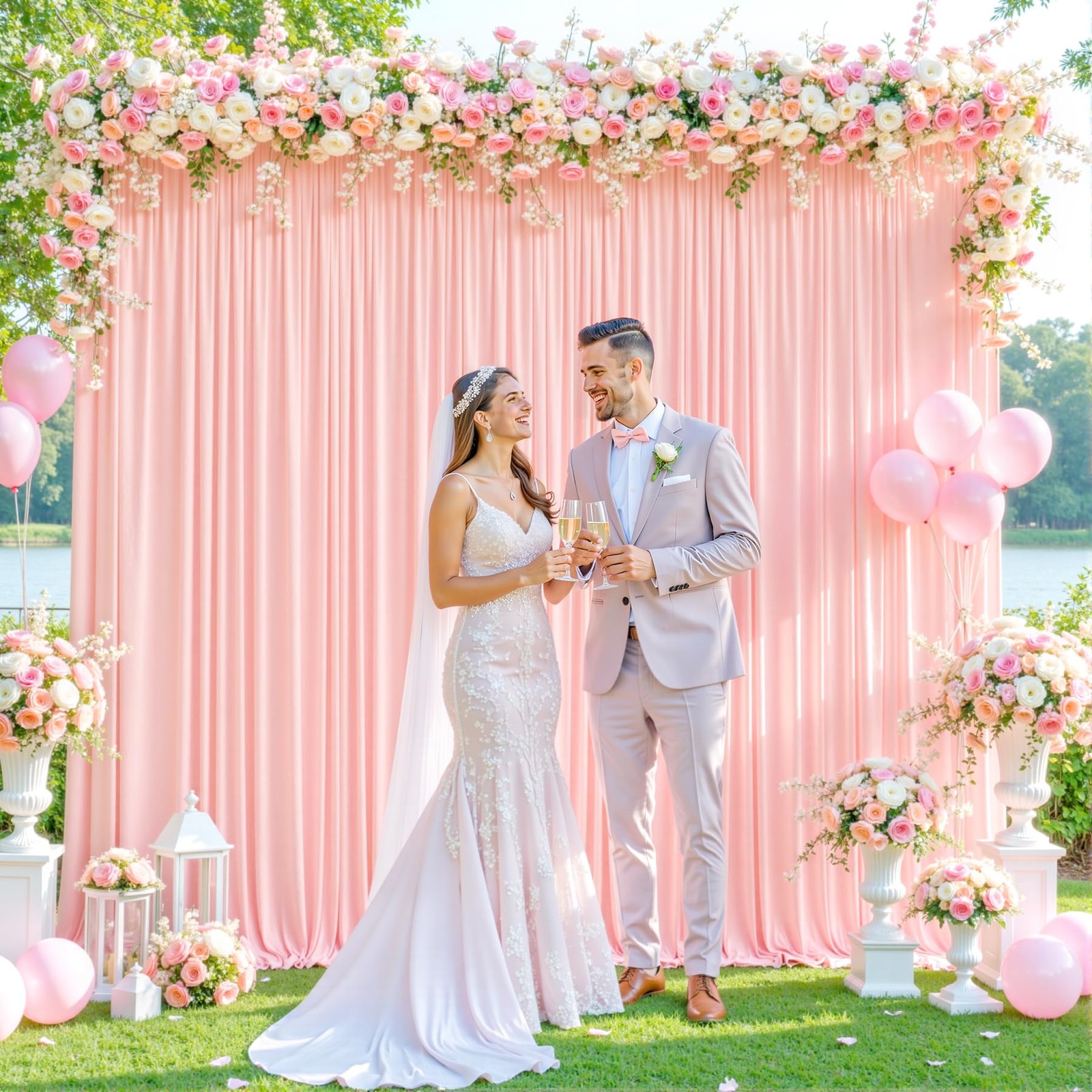 2 PCS 5x10ft Blush Pink Wrinkle Free Fabric Backdrop Curtain Drapes Decor