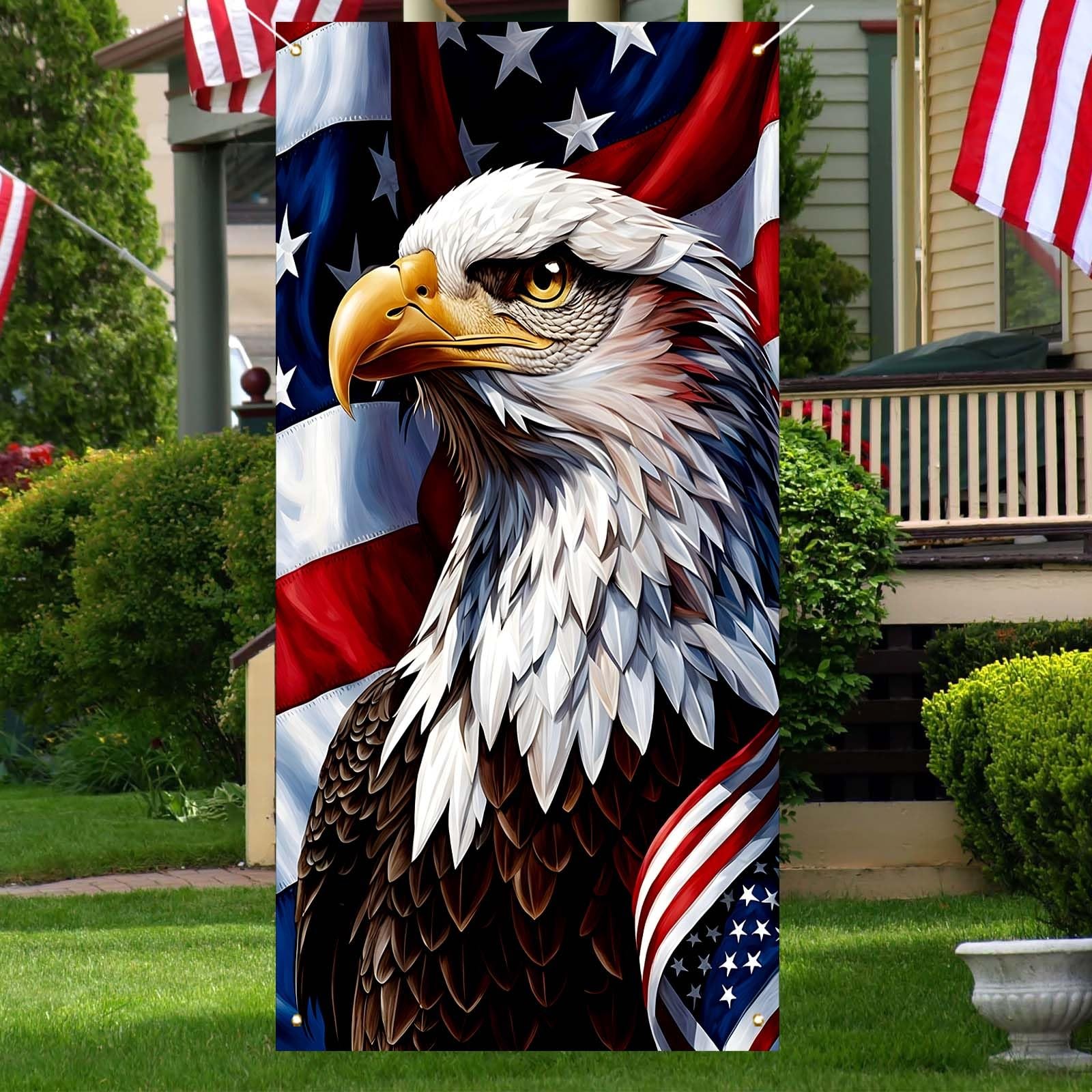 American Flag Eagle 72X36 Door Cover Banner 4th of July Outdoor Decor For Home