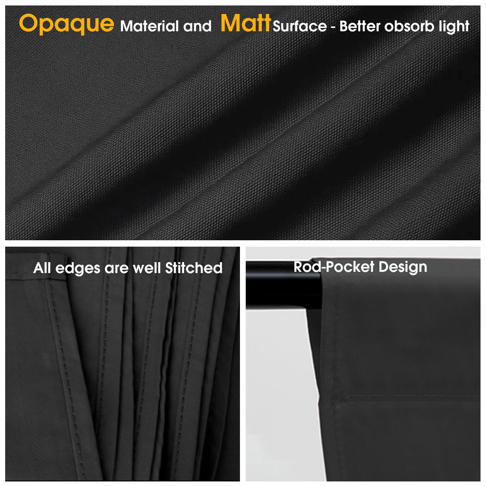 10x20ft Black Backdrop for Photography, Dual-Size Dual-Pocket Design Photo Bo…