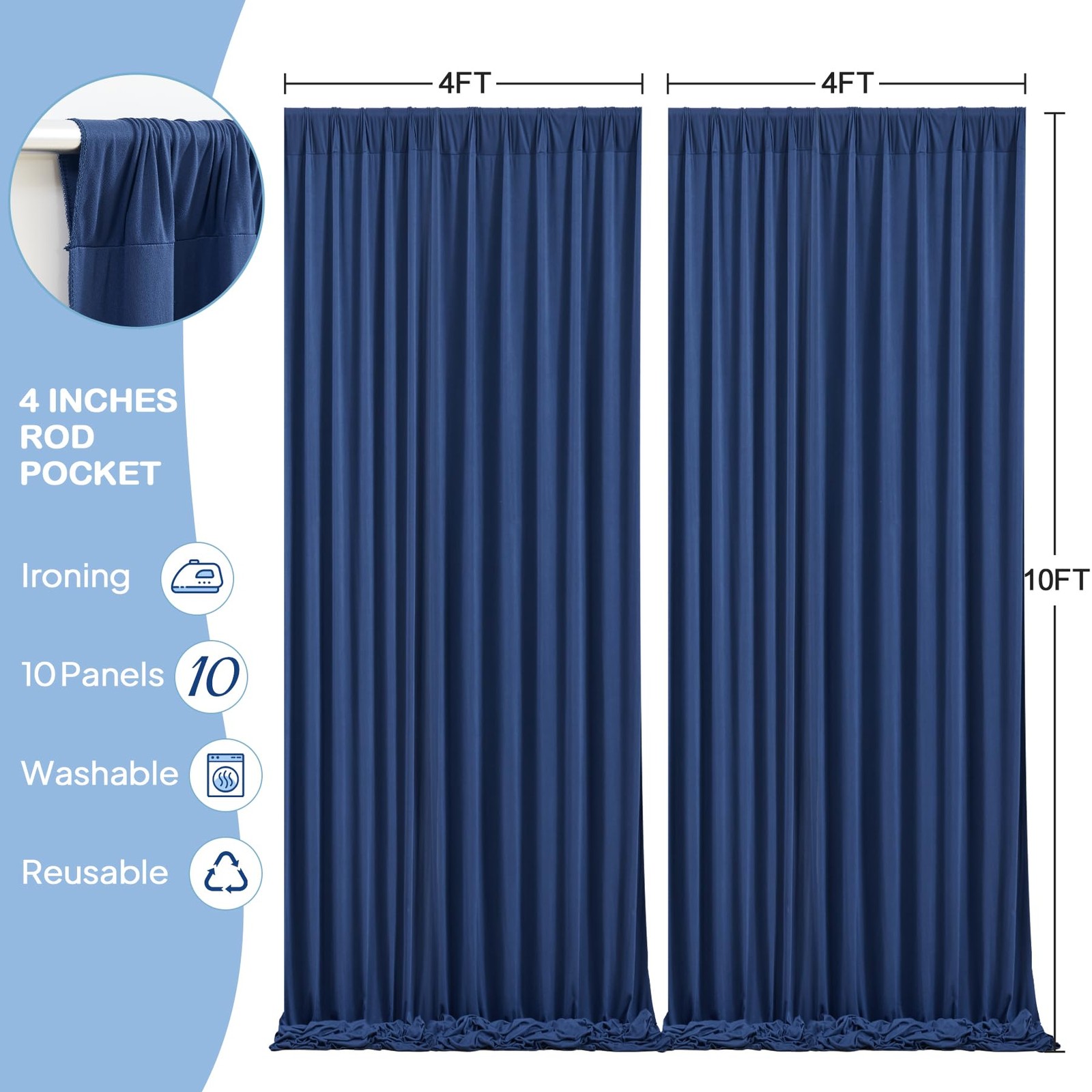 10 Panles Navy Blue Backdrop Curtains – W4′ x H10′(10 panels),