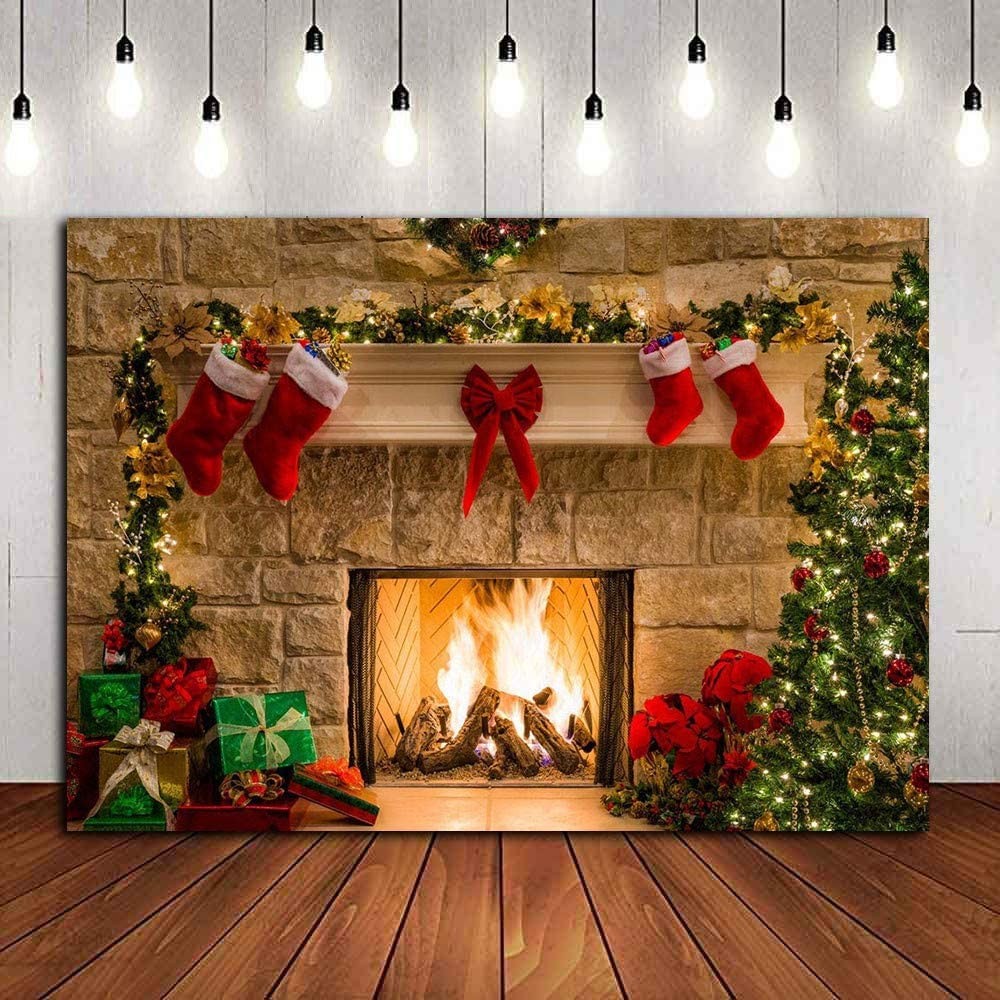 7x5Ft Christmas Photography Backdrop Fireplace Photography Background for Studio
