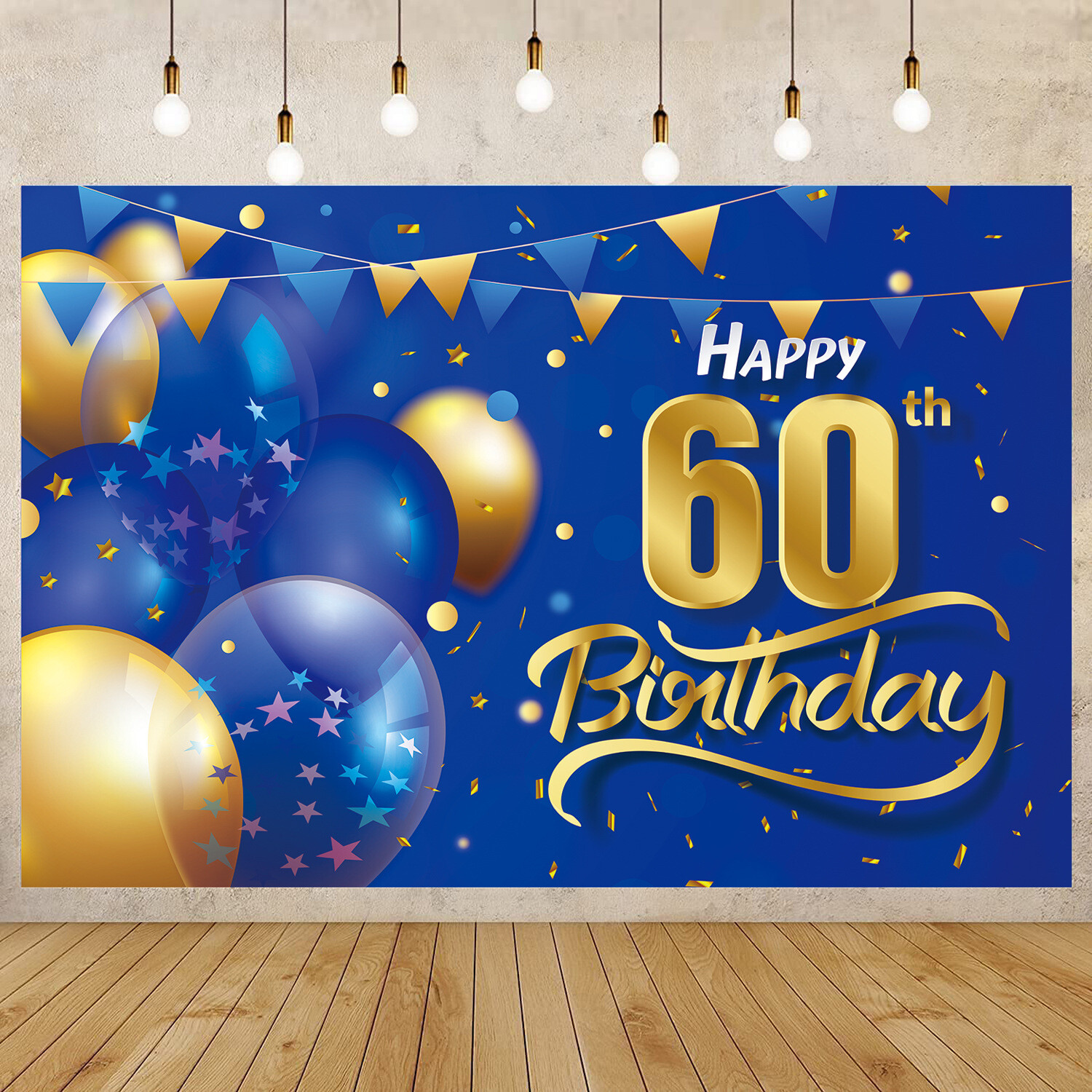 Men Happy Birthday Backdrop Navy Blue Gold Birthday Banner Vinyl Party Supplies