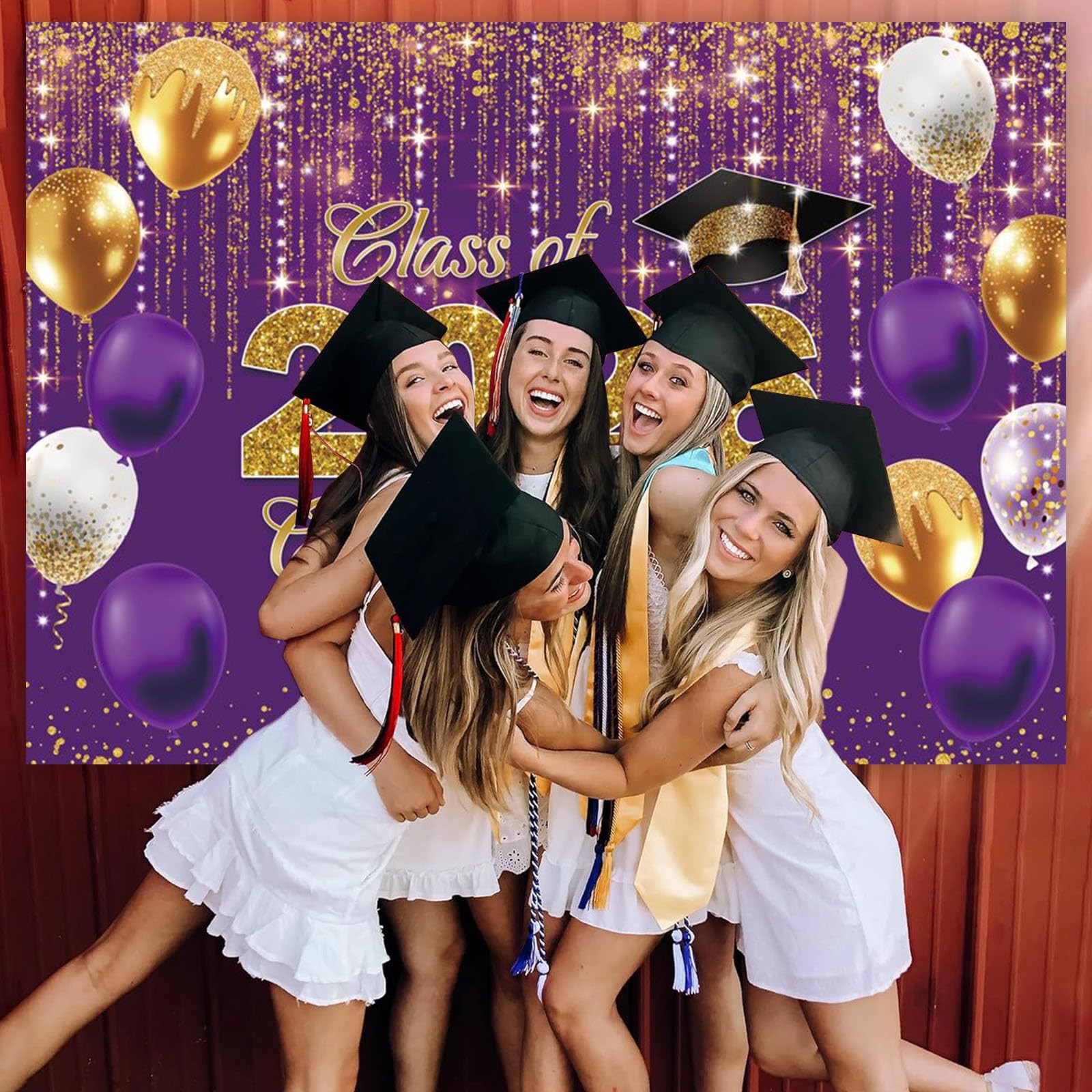 7x5ft Class of 2026 Party Backdrop, Purple and Gold Congrats Grad Backdrop Congr