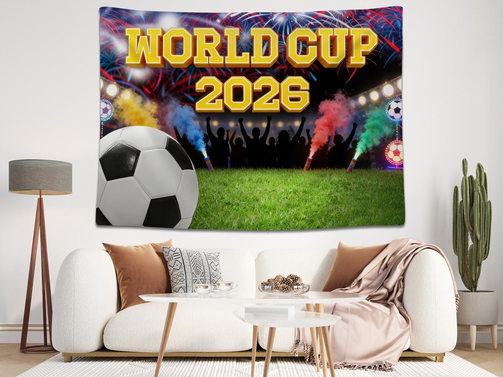 7x5ft World Cup 2026 Backdrop Fireworks Colorful Smoke Soccer Ball Stadium Sp…