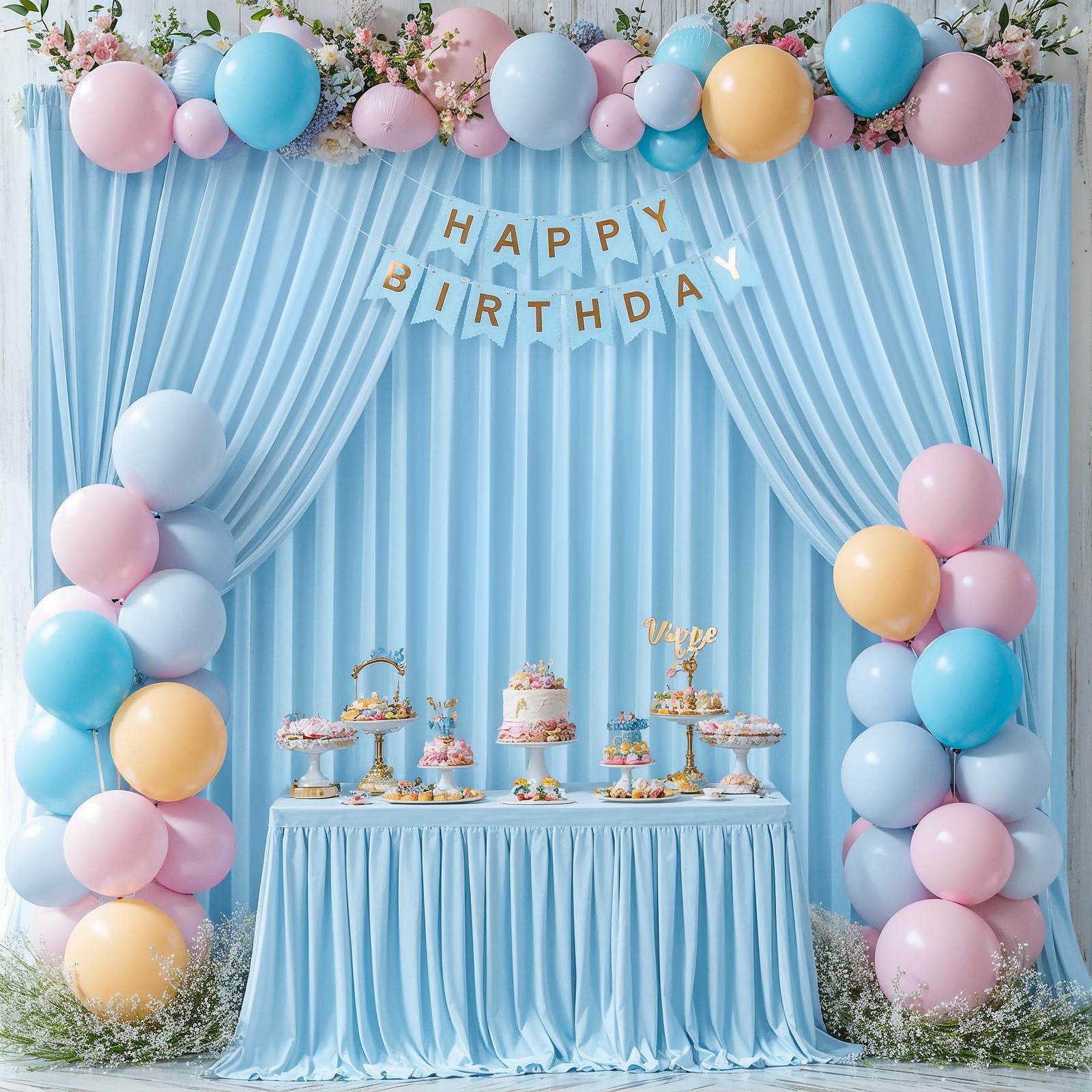 8x10FT Baby Blue Backdrop Curtains 2 Panels 4x10ft Wrinkle Free Drapes