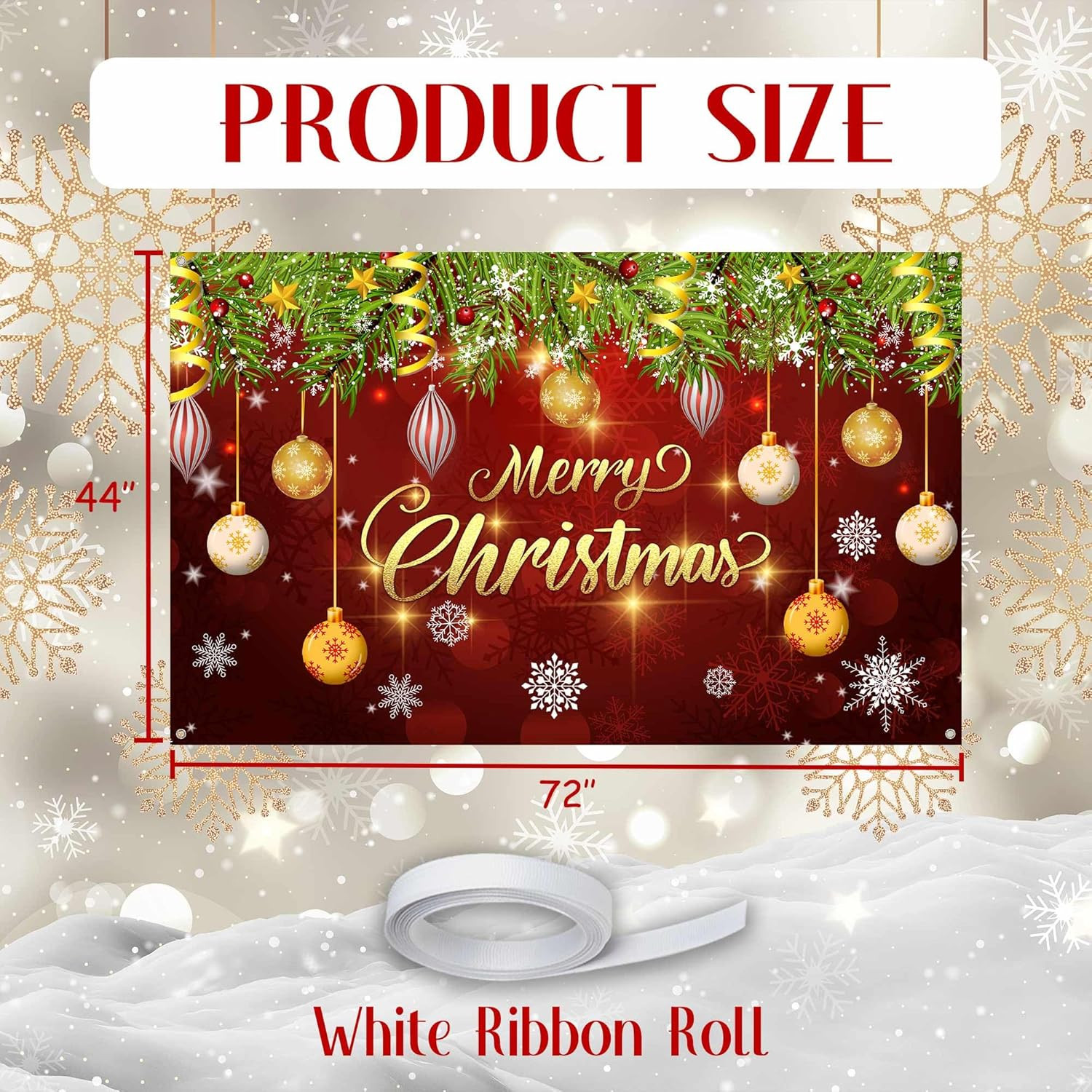 Merry Christmas Backdrop Xmas Tree Snowflake Banner, Winter New Year Photogra…
