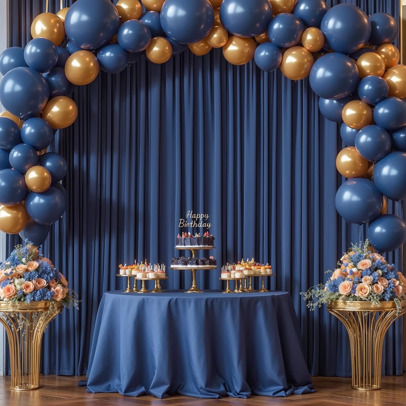 8x10ft Navy Blue Wrinkle Free Polyester Backdrop Curtain 2 Panels 4x10ft