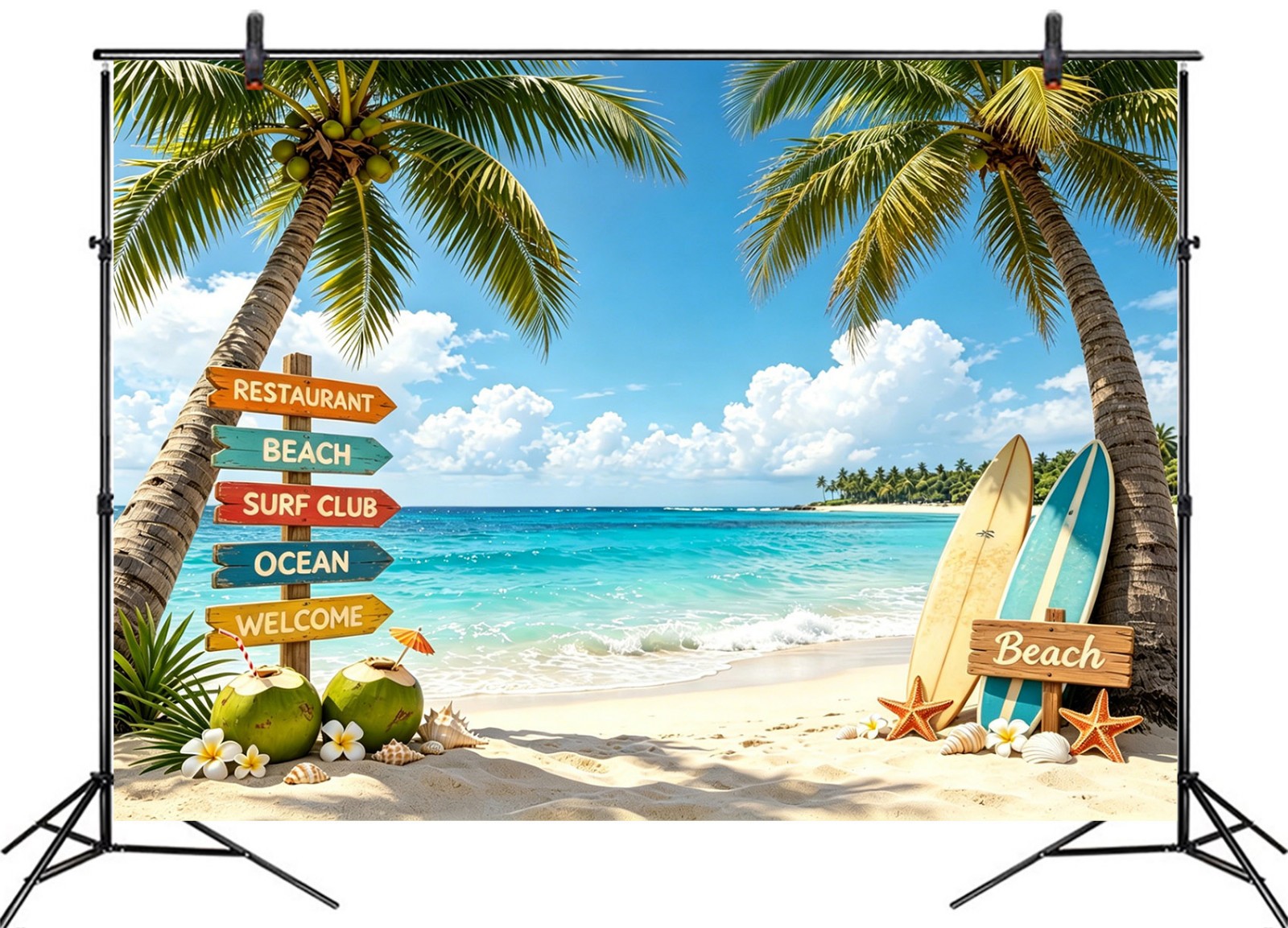 10x8ft Summer Beach Backdrop Summer Surfboard Party Background for Photography