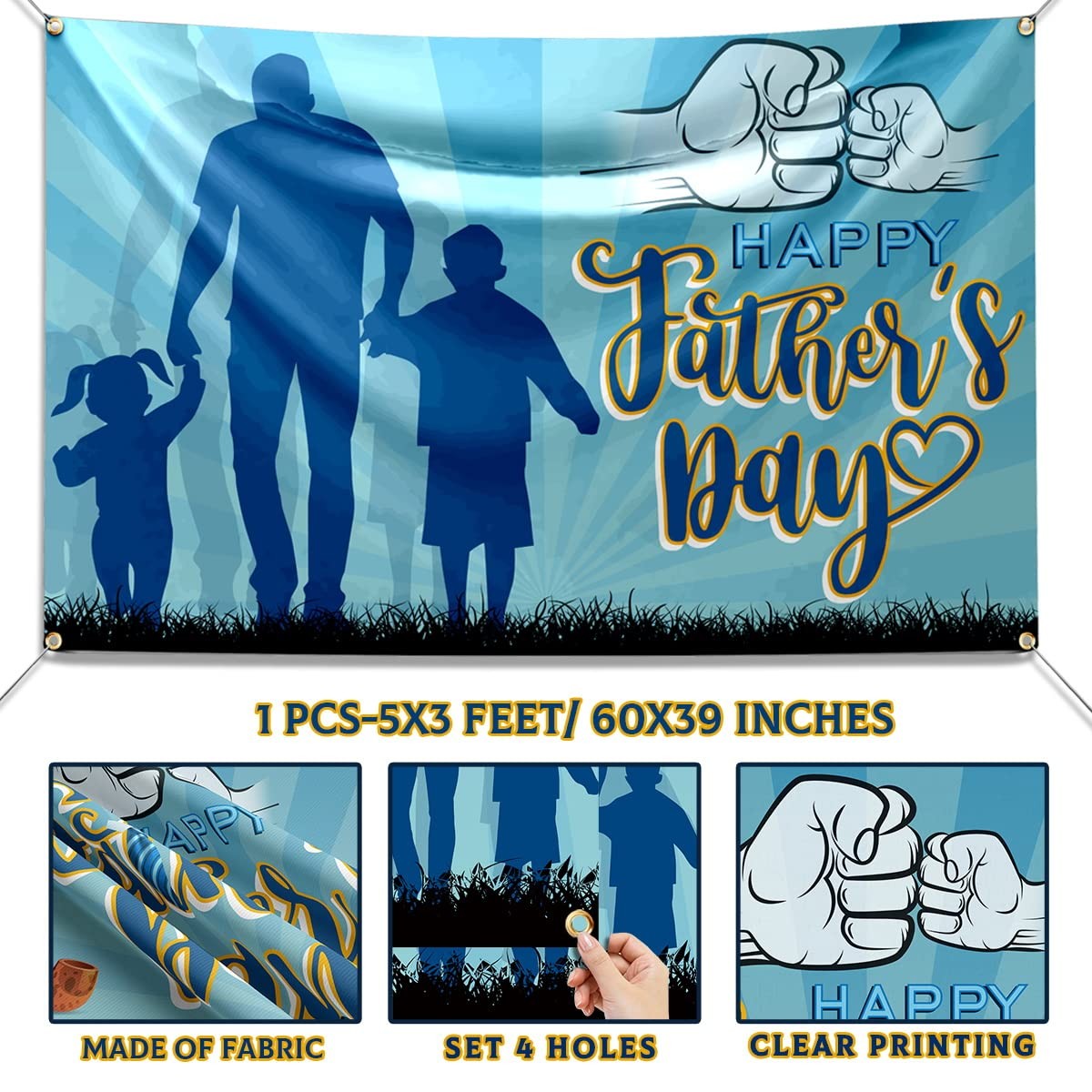 Father Day Decorations-Happy Fathers Day Backdrop,Blue Father Day Backdrops I Lo