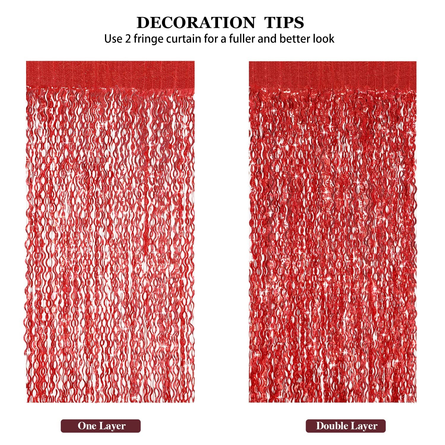3 Pack Red Foil Backdrop Curtain, 3.3×6.6ft, Streamers, Birthday, Party