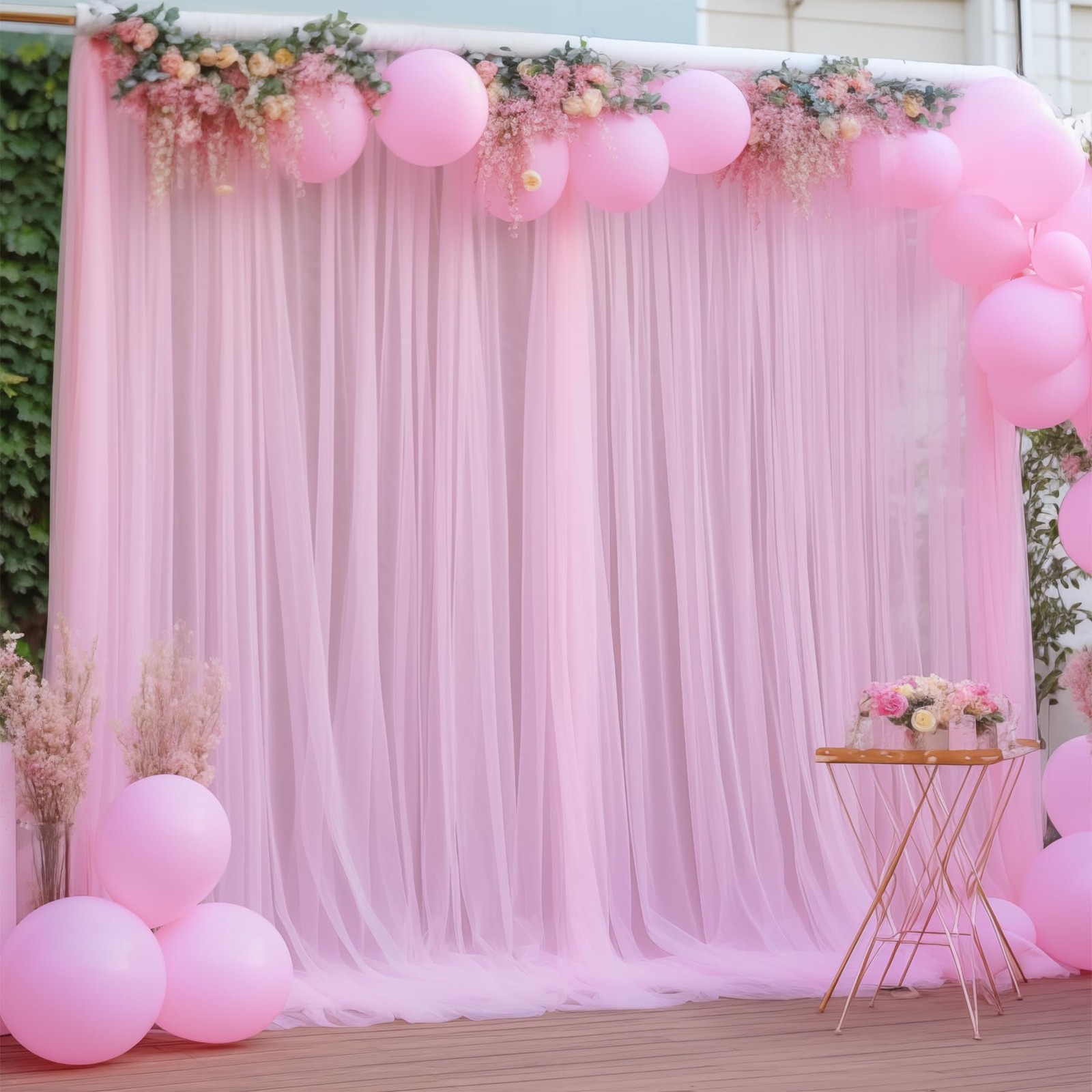 20×10 Ft Pink Tulle Backdrop Curtains Sheer Wedding Party Photo Drapes