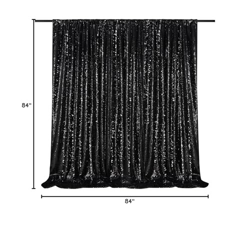 Black Sequin Backdrop Curtain 7ft x 7ft Glitter Photo Booth Backdrop for Wedd…