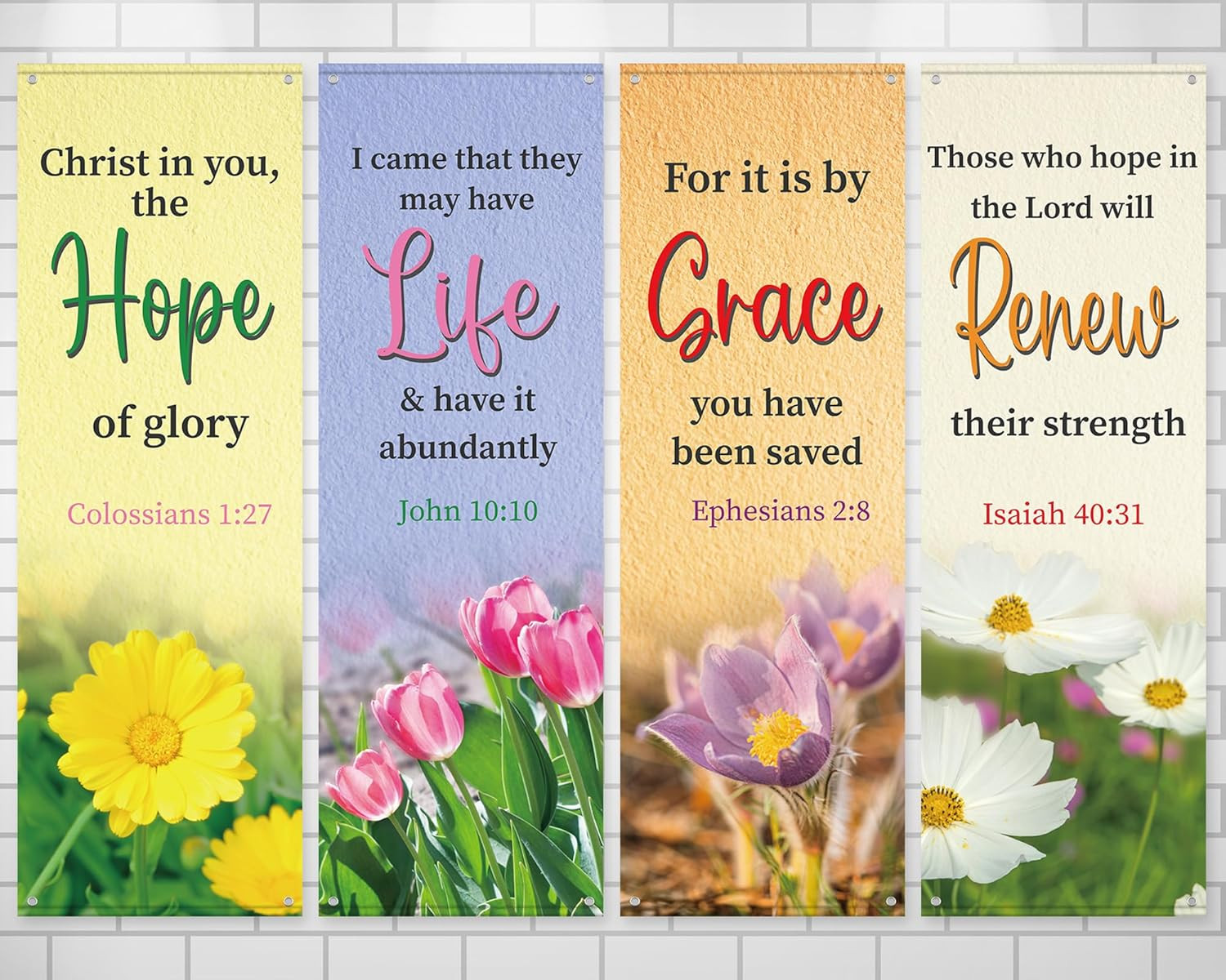 4-Piece Inspirational Church Banners with Scripture for Sanctuary Decor