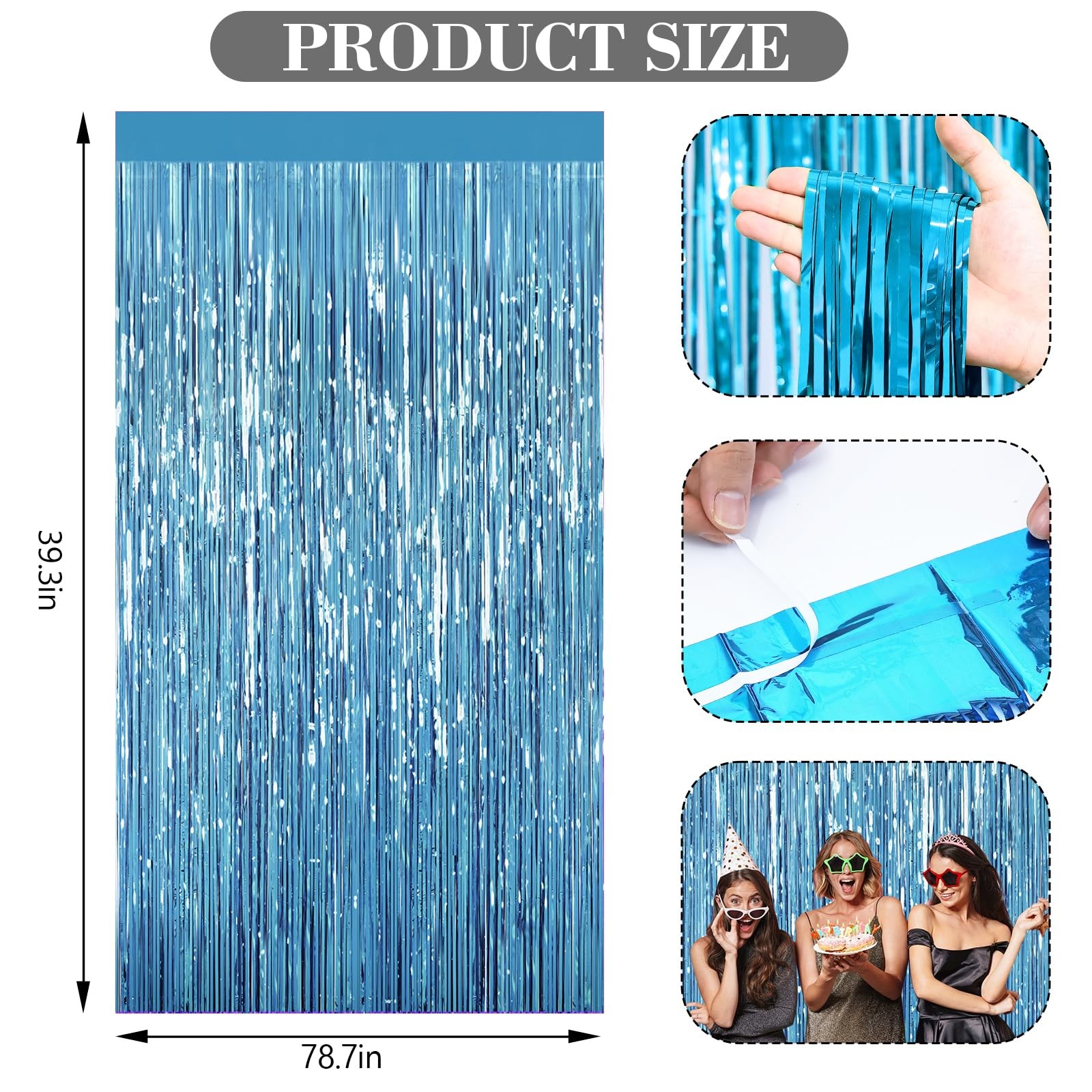 2 PCS Light Blue Tinsel Foil Fringe Curtain Party Photo Backdrop 3.3×6.6 Ft
