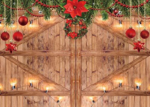 7x5FT Christmas Backdrop New Year Party Background Barn Door Backdrop 7x5ft