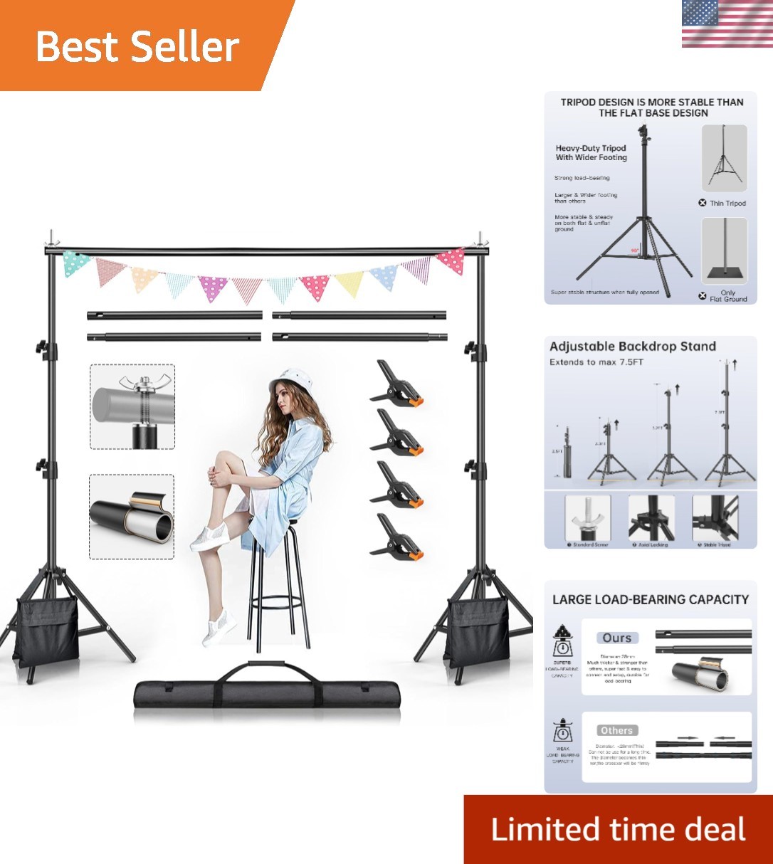 Lightweight and Sturdy 7.5FT x 10FT Backdrop Stand Kit for Photos and Events