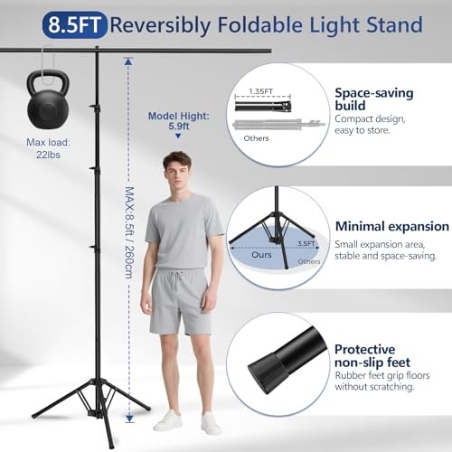 3-in-1 Backdrop Stand Kit 10×8.5 ft for Photography Studio, T 10×8.5ft Black
