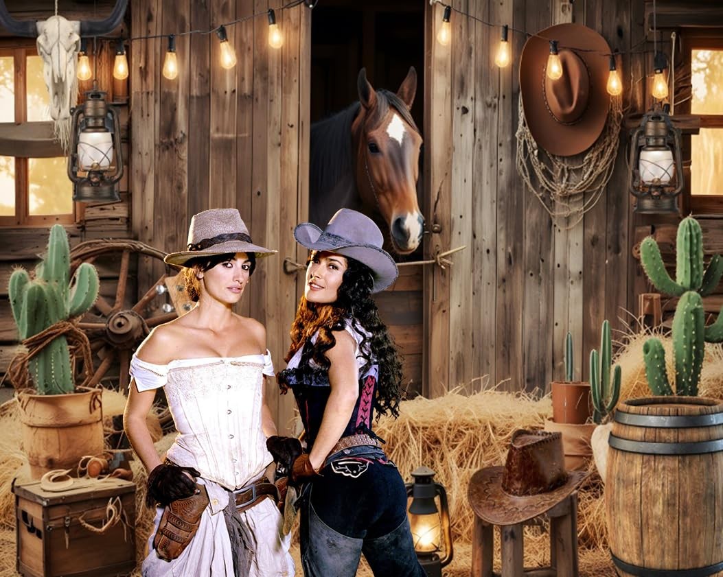 Wild West Cowboy Party Backdrop 10x8ft Rustic Barn Door Background with Horse…