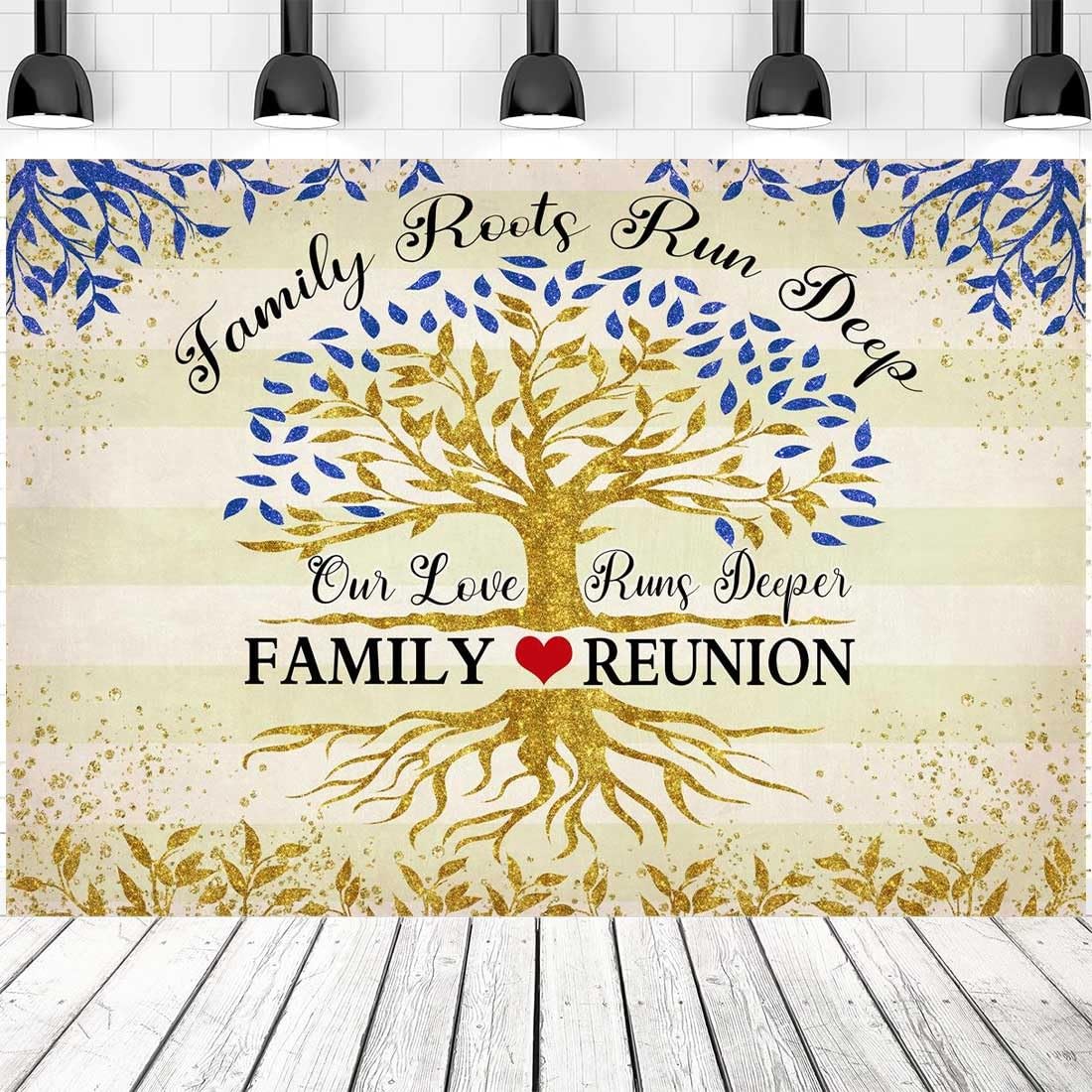 Golden Blue Family Reunion Backdrop Family Tree Leaves Family Members Our Roo…