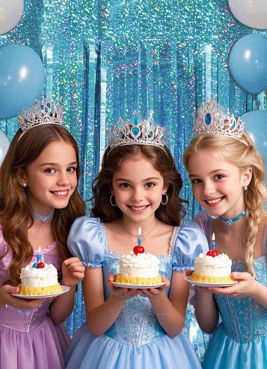 Blue Birthday Decorations Curtain Streamers Ocean Princess Booth 2 Pack,