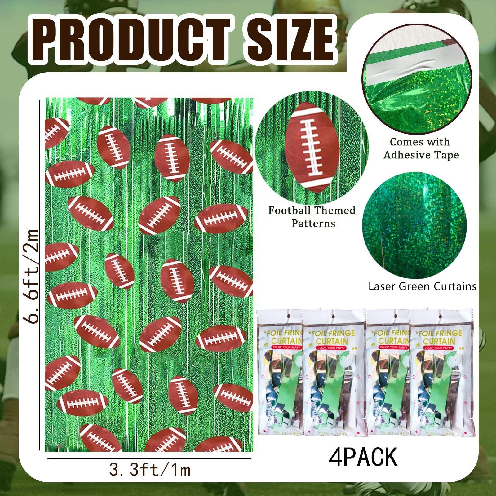4 PK Football Party Decoration Foil Fringe Curtain Backdrop Photo Props