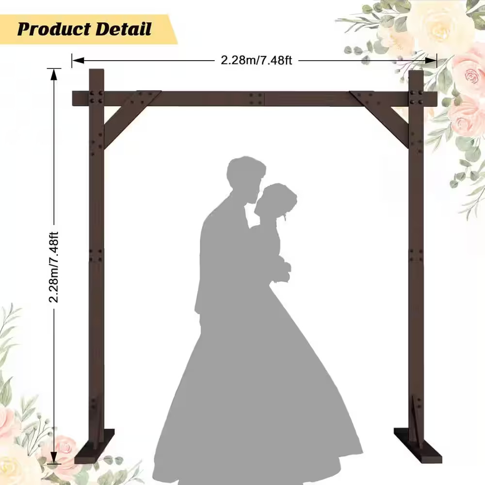 89.76 In. X 89.76 In. Wooden Square Wedding Arbor Arch Backdrop Stand for Outdoo