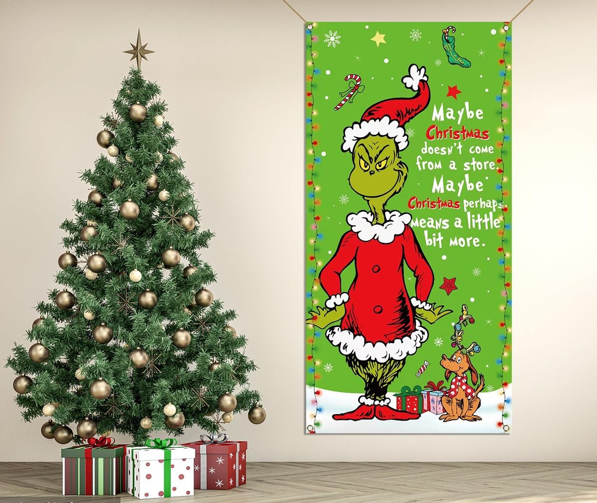 Sunwer Green Christmas Door Cover Whoville Winter Holiday 3ft x 6ft,