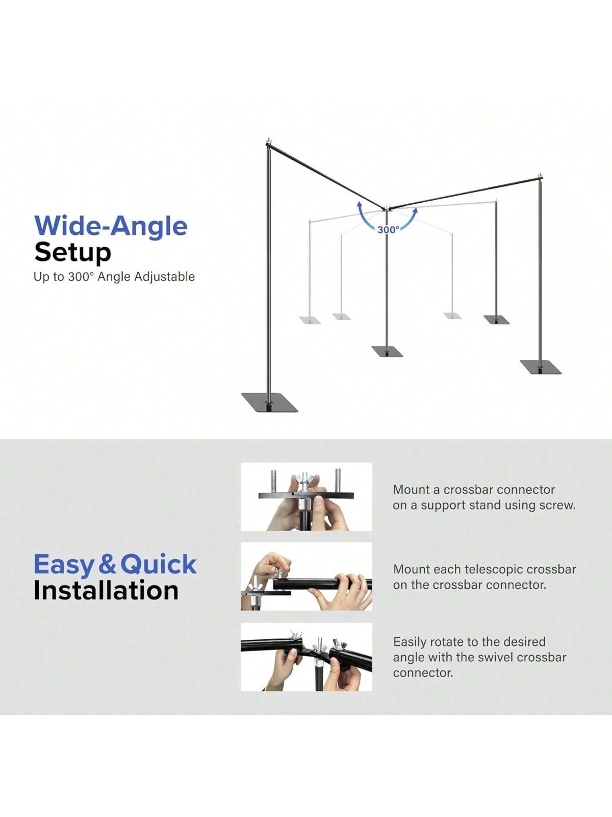 Adjustable 19×6.5ft Backdrop Stand With 360° Connectors Clamps And Carry Bag