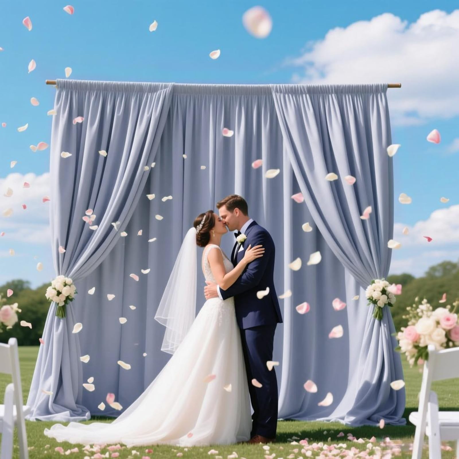 2 PCS 5×10 FT Blueish Gray Polyester Fabric Backdrop Curtains Wedding Drapes