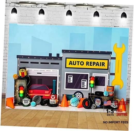 Auto Repair Shop Boys Birthday Party Photography Backdrop Automobile 8ft×6ft
