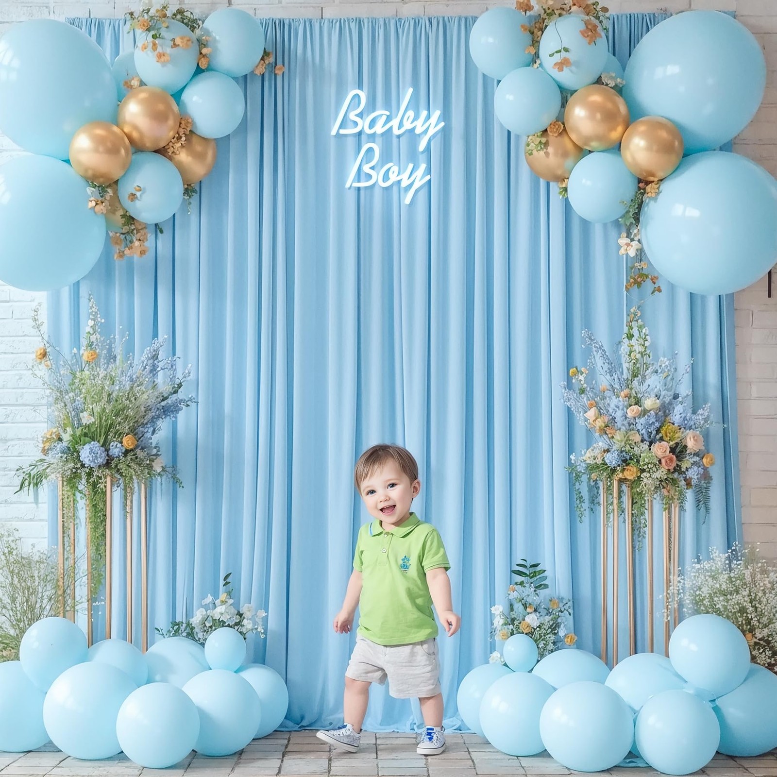8x10FT Baby Blue Backdrop Curtains 2 Panels 4x10ft Wrinkle Free Drapes