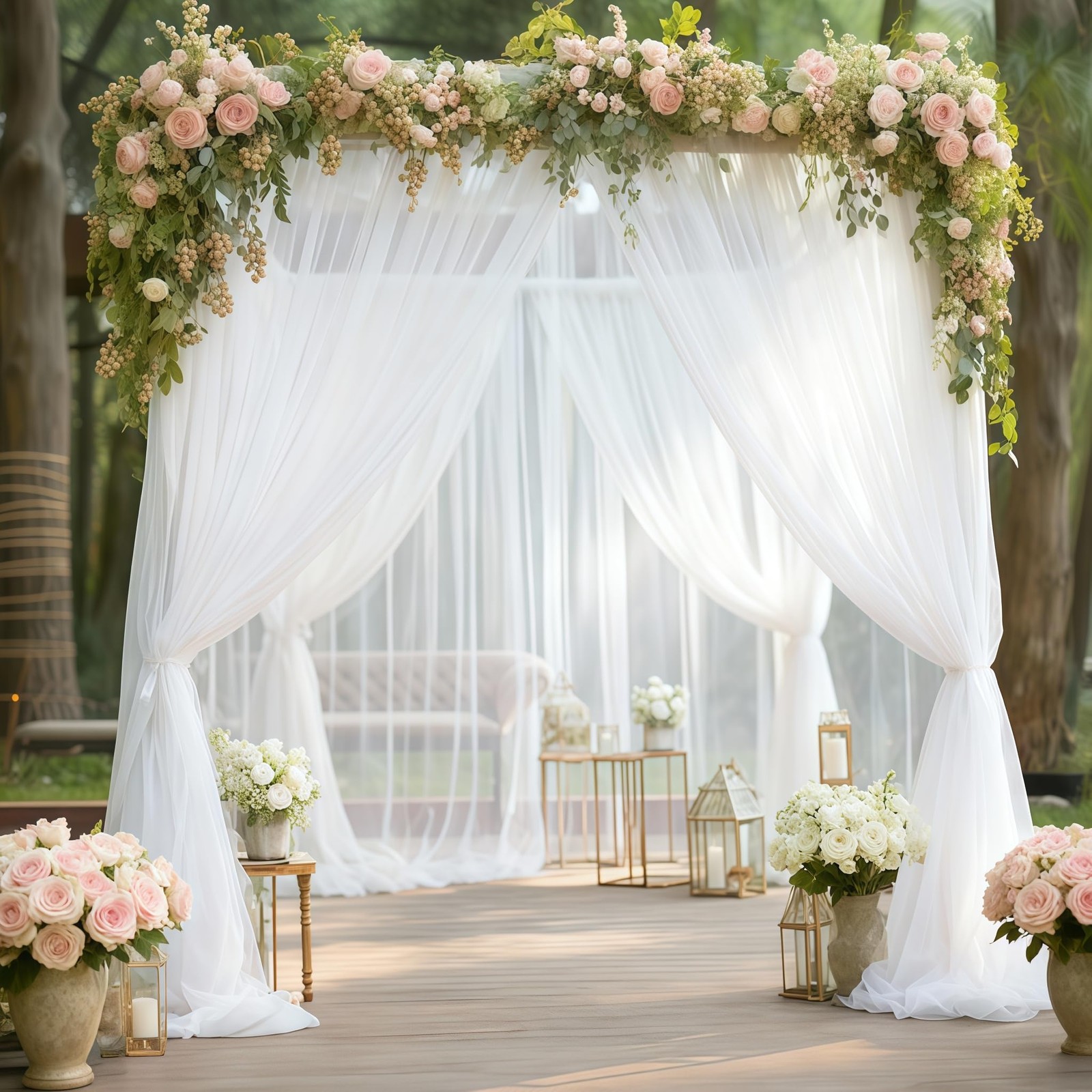 White Tulle Backdrop Curtains Sheer Wedding Photo Background Drapes 10×10 Ft