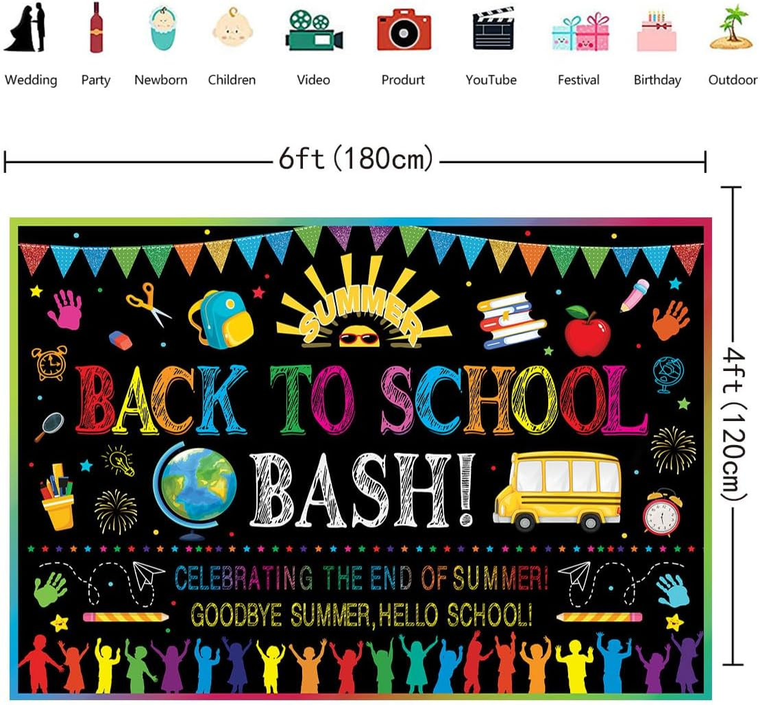 Back to School Bash Backdrop 6X4Ft Celebrating the End of Summer Goodbye Summer