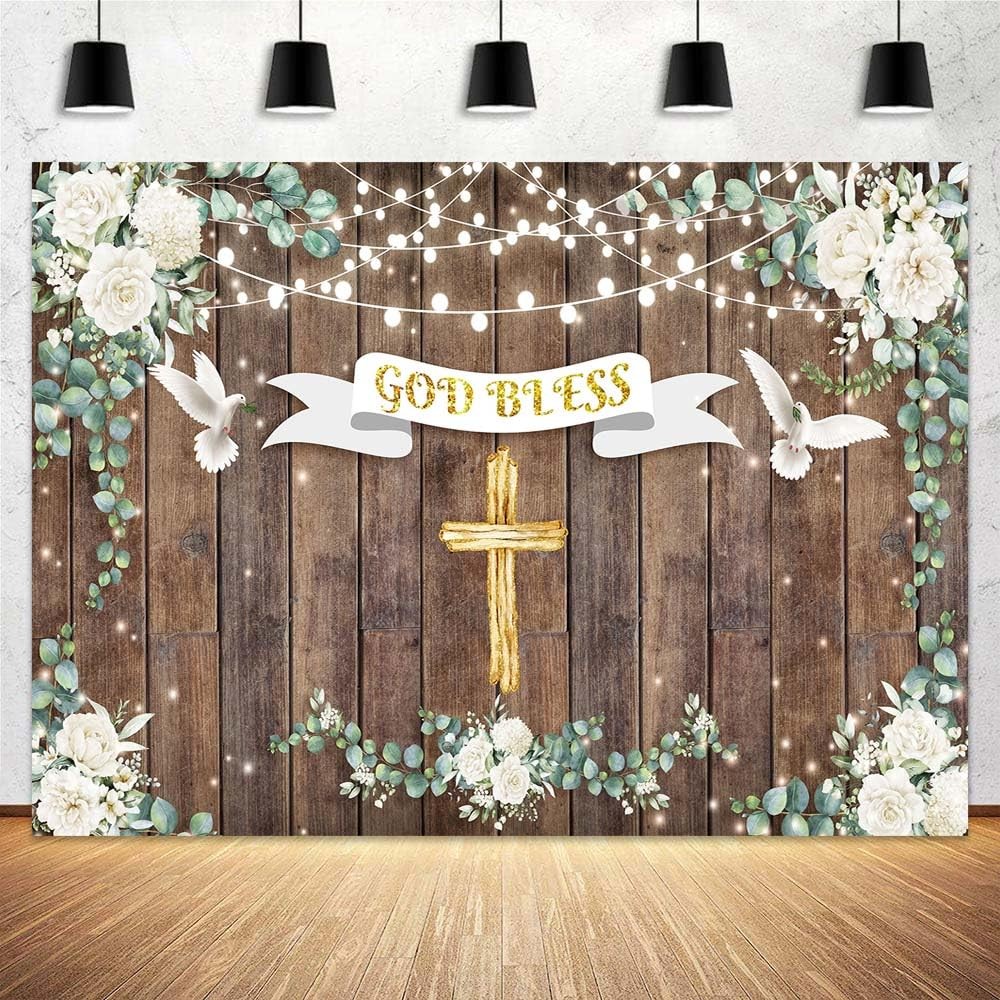 7×5 Ft God Bless Photo Backdrop Mi Primera Comunion First Holy Baptism Prop