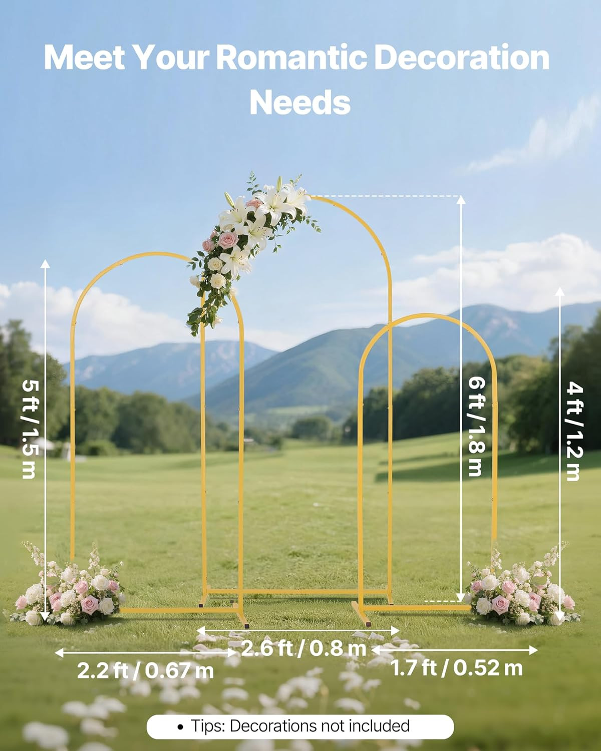 Arch Backdrop Stand, Set of 3, 6/5/4 Ft, Stable Structure, Easy Assembly, Gold M