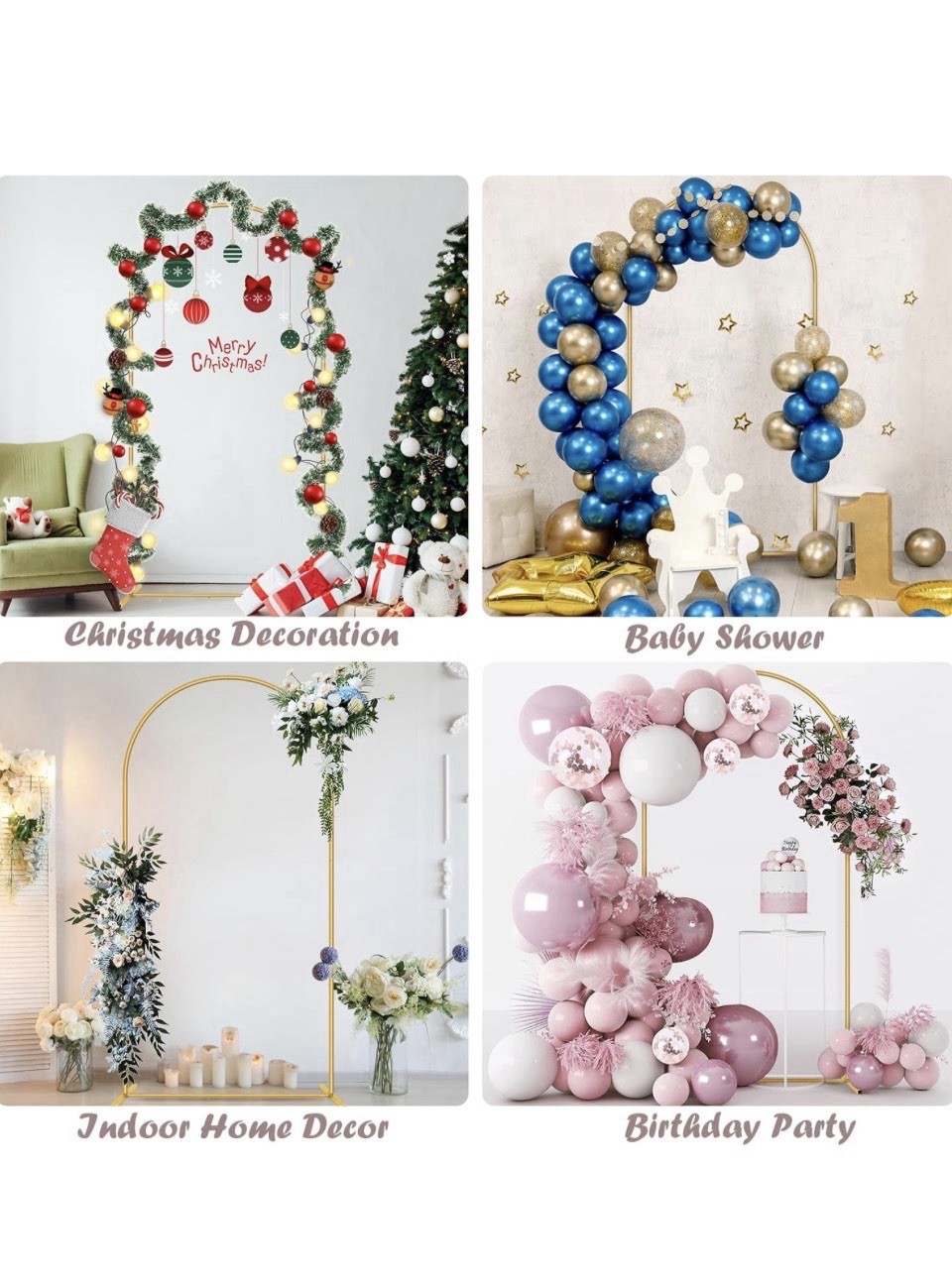 6.6FT Metal Wedding Arch Stand Gold Square Arched Backdrop Frame for Party Cerem