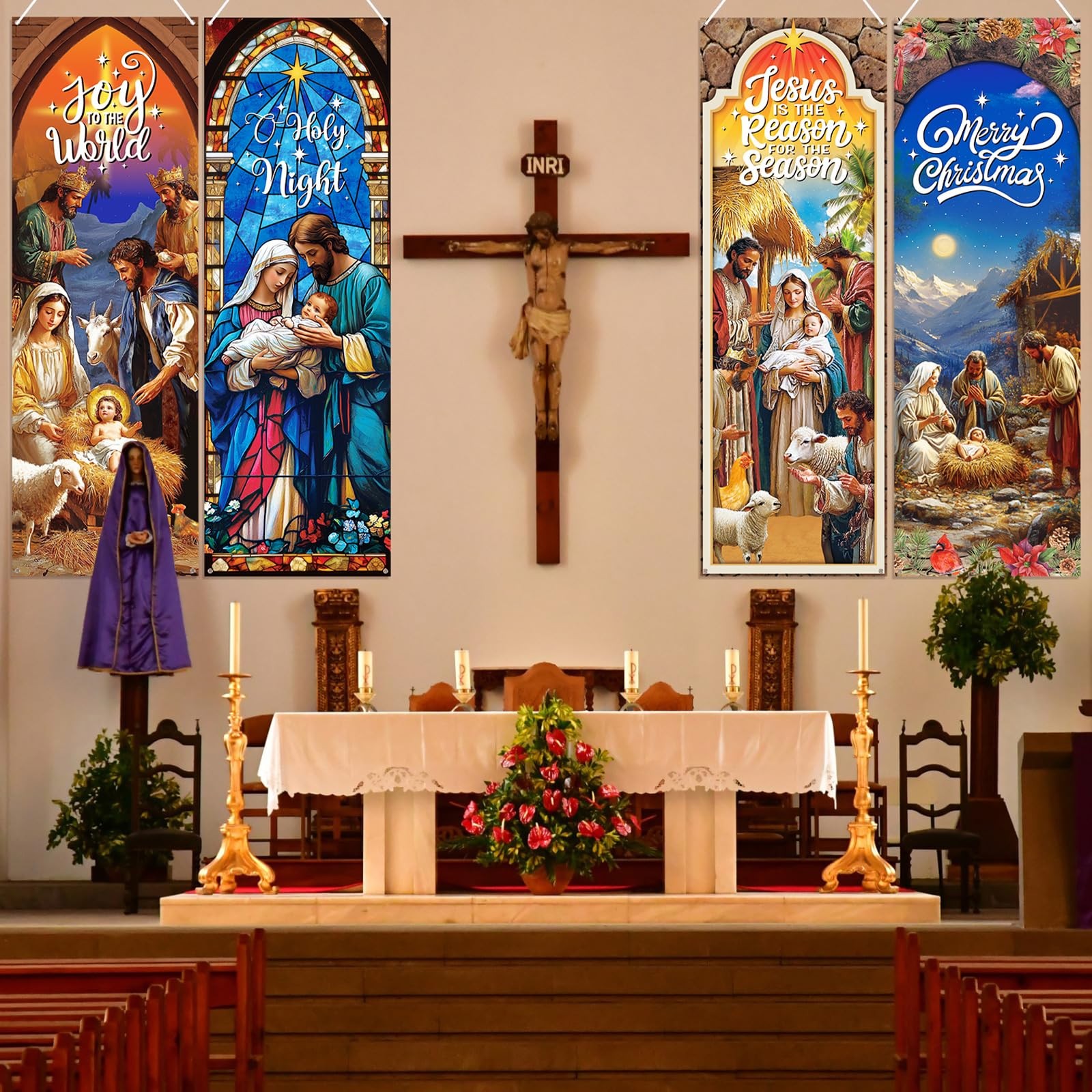 4 Pcs Easter Church Banners with Scripture Religious Worship Banner Christian…
