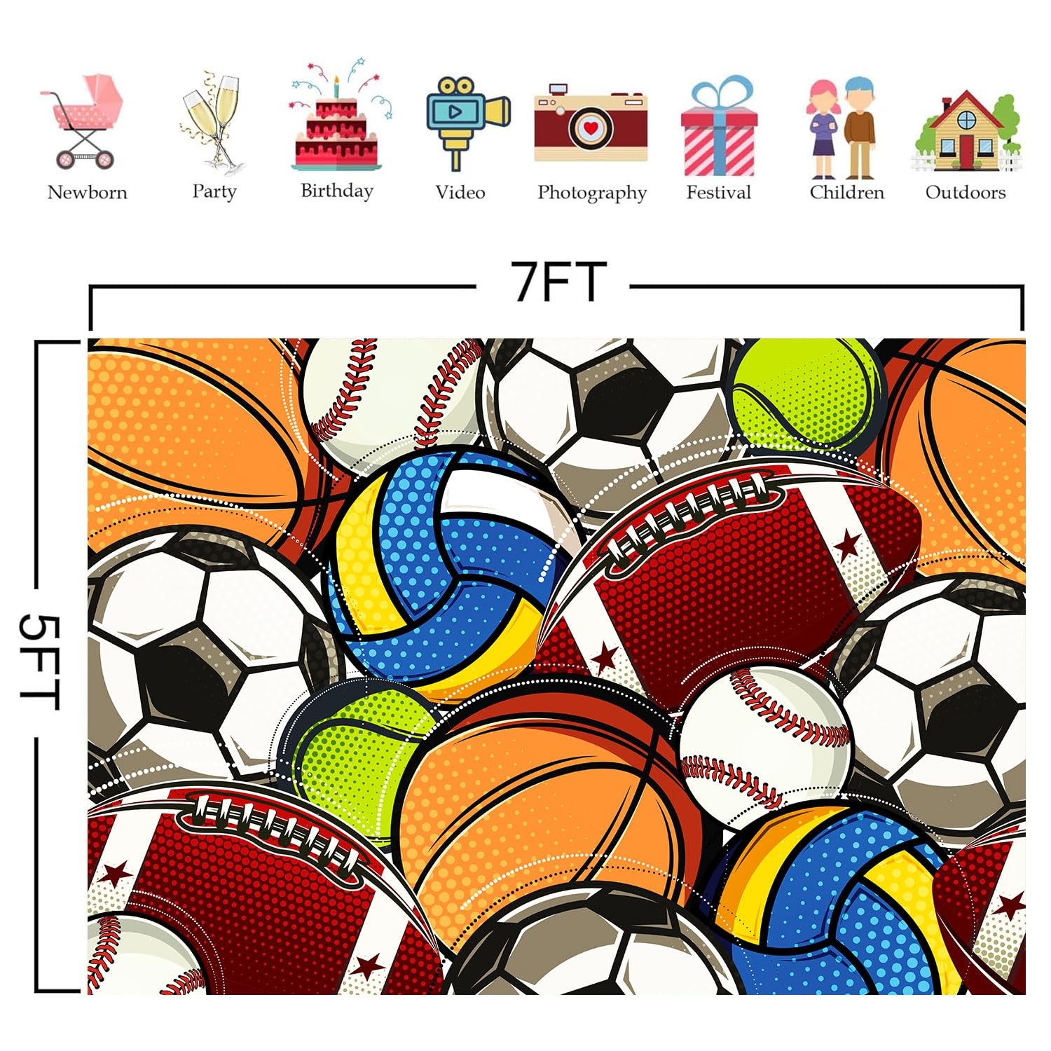 HANYING Sports Party Backdrop,Football Basketball Baseball Sports Theme Birth…