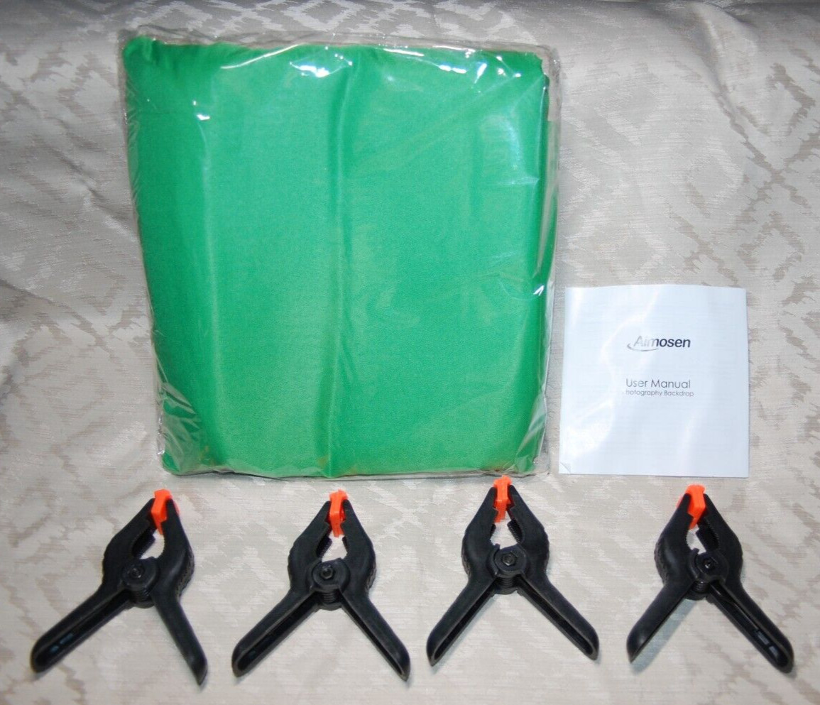 Aimosen Green Photography Background 6 x 9 Feet w/4 Clamps Model QS3109