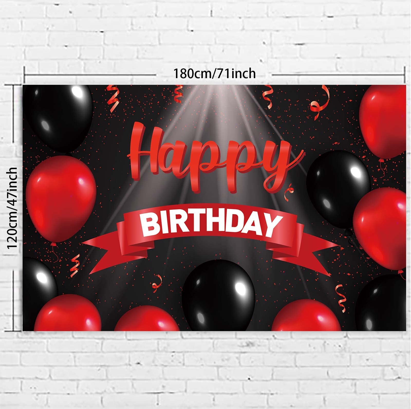 Happy Birthday Banner Backdrop Decorations Red and Black Balloons Spotlight T…