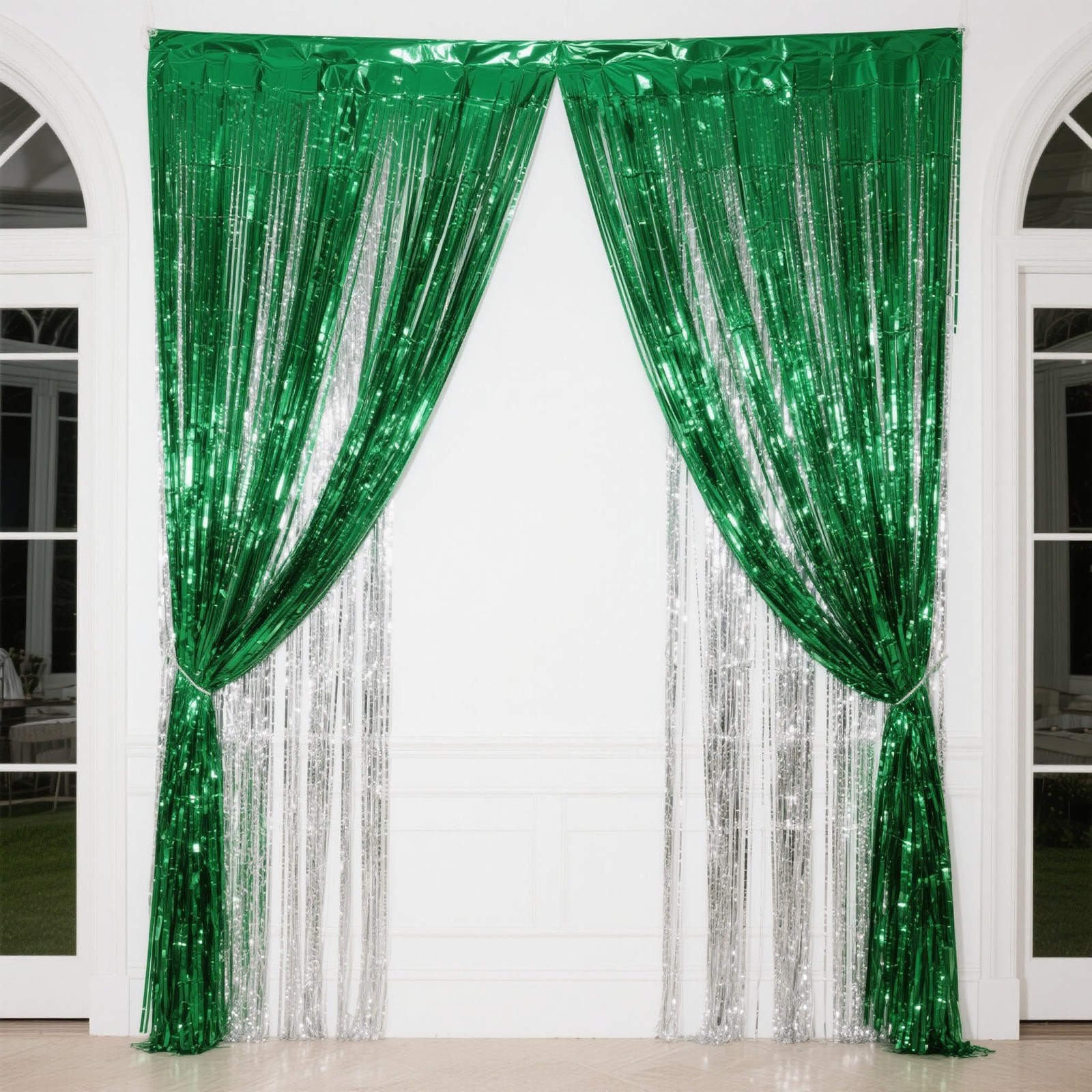 Black Silver Foil Fringe Curtains 3 PCS Tinsel Backdrop Graduation Party Decor