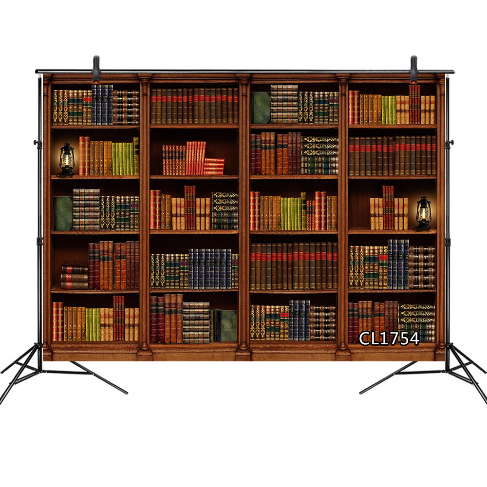 Vintage Wooden Bookshelf Vinyl Backdrop Library Books Background Studio Props