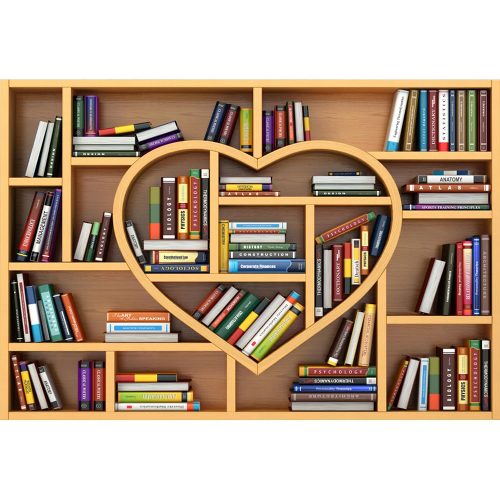 5×3 FT Polyester Heart Shaped Bookshelf Backdrop Photography Background