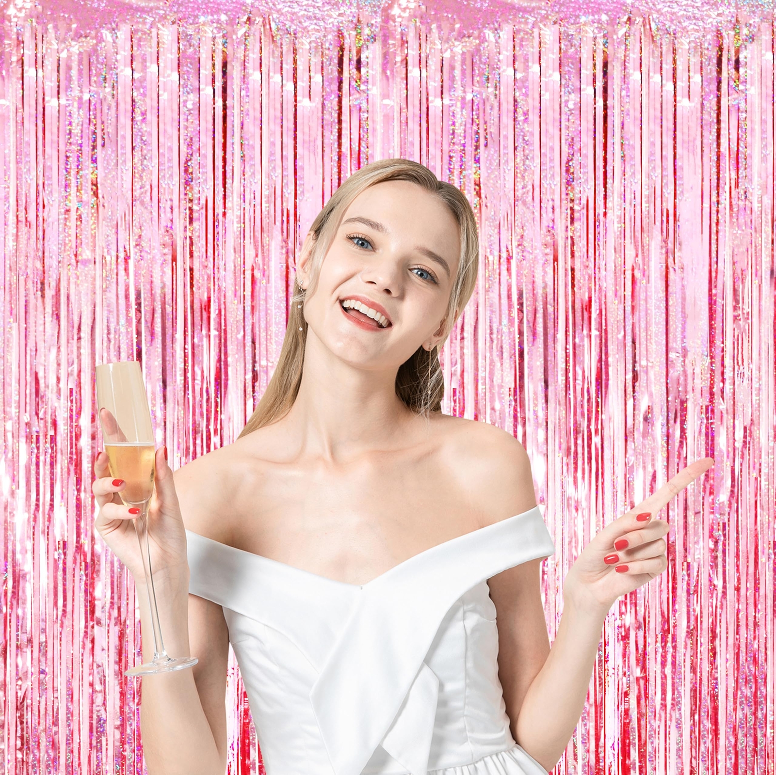 3 Pack Laser Pink Foil Fringe Curtains 3.3×8.2ft Baby Shower Disco Decor