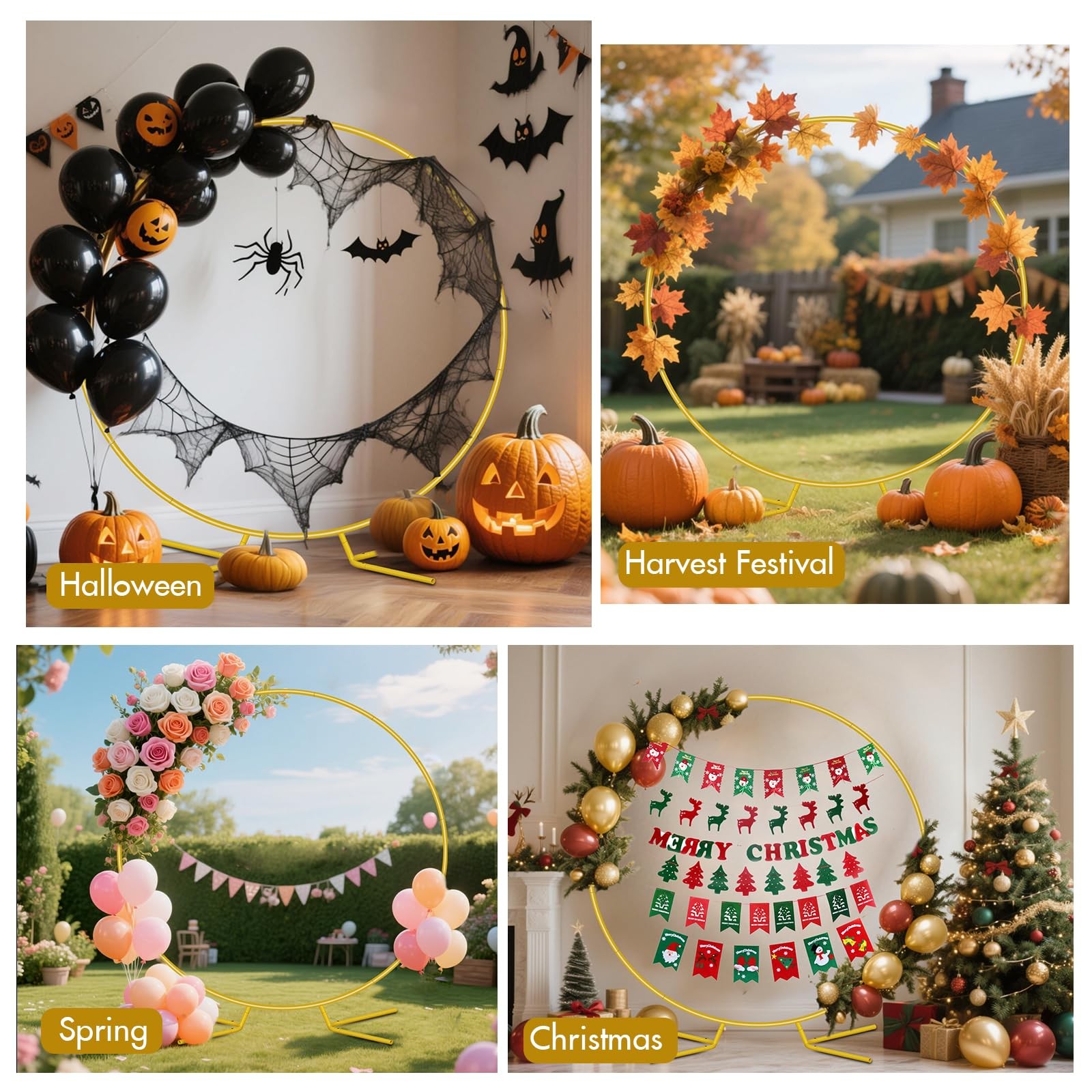 7.2FT Round Backdrop Stand, Circle Gold Balloon Wedding Arch Frame, Metal Wed…