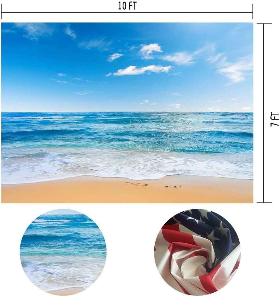 10X7ft Ocean Backdrop, Beach, Seamless Sea, Blue Sky, Summer Photo Background