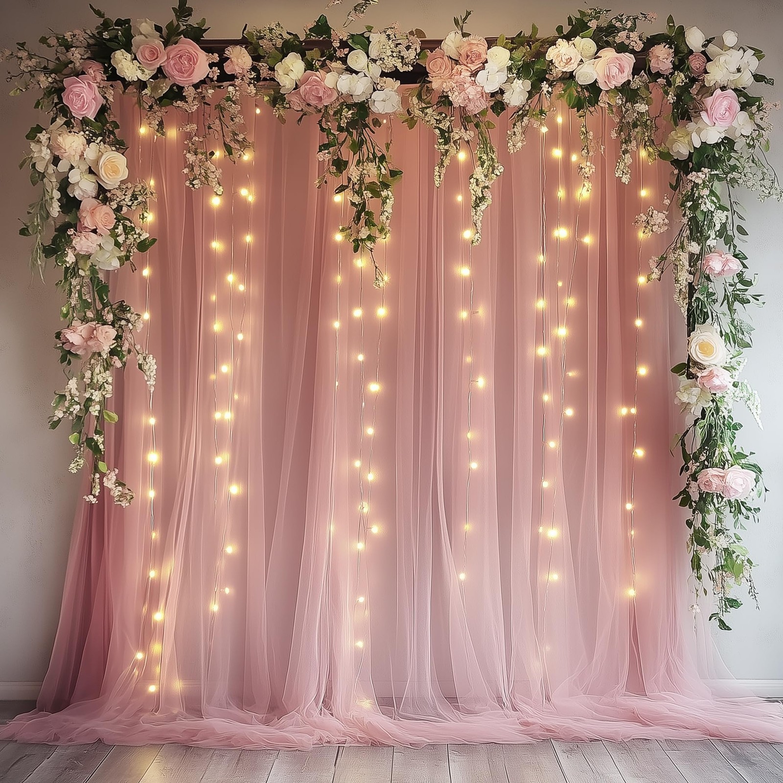 Tulle Backdrop Curtain Lights String 10×8 Ft Dusty Rose Sheer 2 Panels