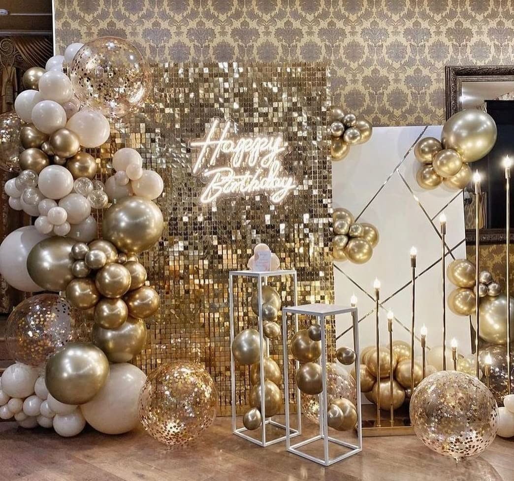 Kate Square Light Gold Sequin Wall Panels Shimmer Wall Birthday Party Backdro…