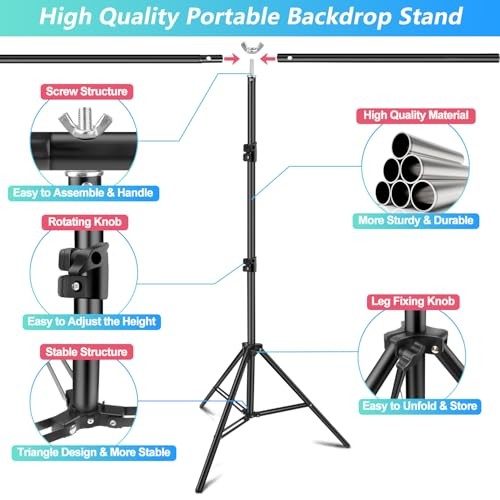 JEBUTU Green Screen Backdrop Kit with Stand, 5X6.5ft 5 x 6.5 Ft,